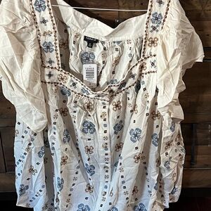 Plus size cotton square neck flutter. Cute flowers and lil details